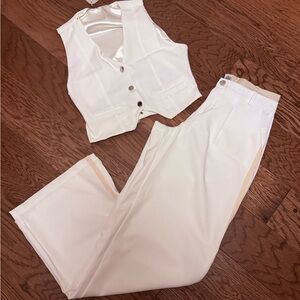 Elegant White Women's Pants & Vest Set